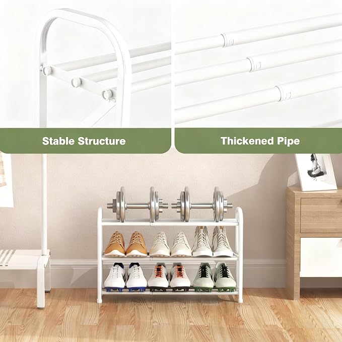 3-Tier Shoe Rack for Closet, 16"-32" Expandable Shoe Rack Adjustable for Entryway Closet Doorway Sturdy Metal, White