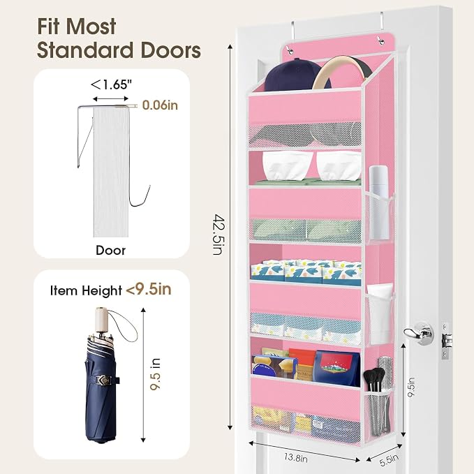 1Pack Over The Door Organizer Large Capacity Hanging Storage Room Organizer | 40 lb Capacity, Ultra-Sturdy, Foldable, Mesh Design with Clear Window, Space-Saving Organizer for Pantry, Nursery & Closet