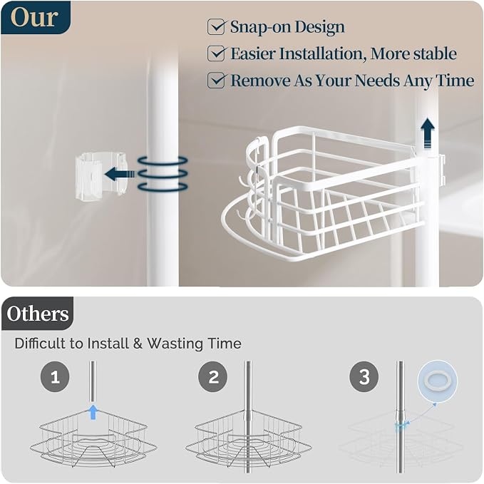 Consumest Shower Caddy Tension Pole - Adjustable Corner Shower Organizer with Soap Holder, Bath Shelves for Bathroom Storage, 27.6-108.3 inch, White
