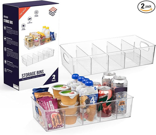 ClearSpace Plastic Pantry Organization and Storage Bins with Removable Dividers – XL Perfect Kitchen / Refrigerator/ Cabinet Organizers, 2 Pack