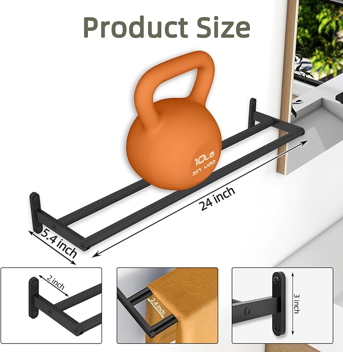 KLJKPA Double Towel Bar for Bathroom, 24 Inch Towel Rack, Matte Black | Heavy Duty Single Towel Rod, Space-Saving Hand Towel Holder, Toilet Kitchen Towel Storage, Rustproof, Stainless Steel