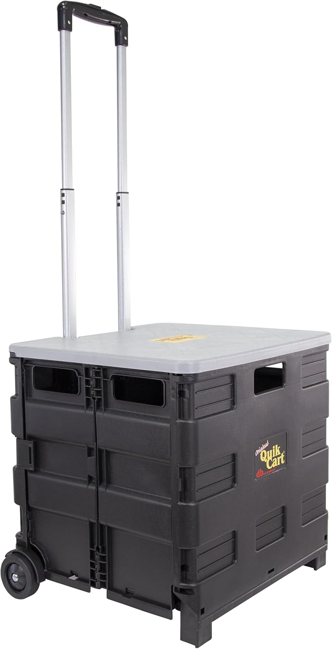 dbest products Quik Cart Collapsible Rolling Crate on Wheels for Teachers Tote Basket 80 lbs Capacity, Made from Heavy Duty Plastic and Used as a Seat, Grey | with Wheels, Roll Up to 80 lbs Capacity, Heavy Duty Plastic Construction, Telescoping Handle,...