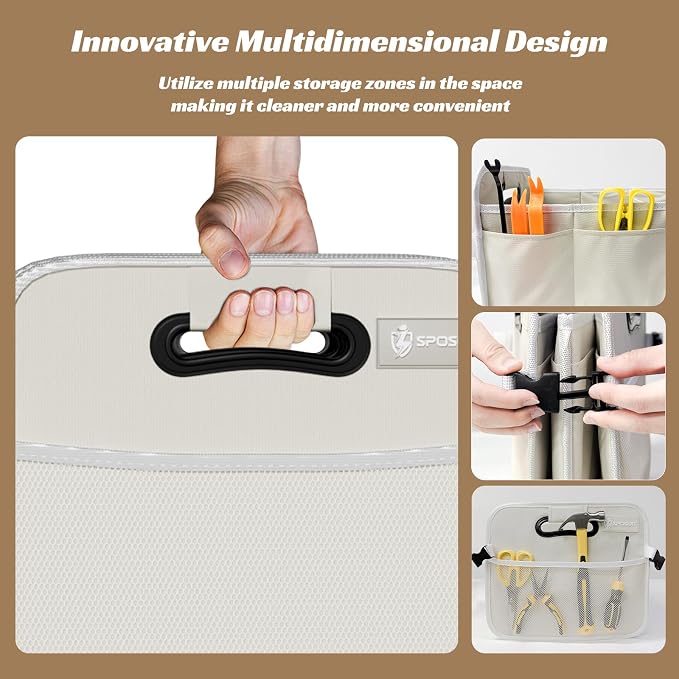 Sposuit Trunk Organizer for Car - 70L Collapsible Sturdy Car Storage, White | 11 Pockets & Reinforced Handles, Large Capacity, SUV Trunk Organizers for Grocery Cargo, Non-Slip Bottom