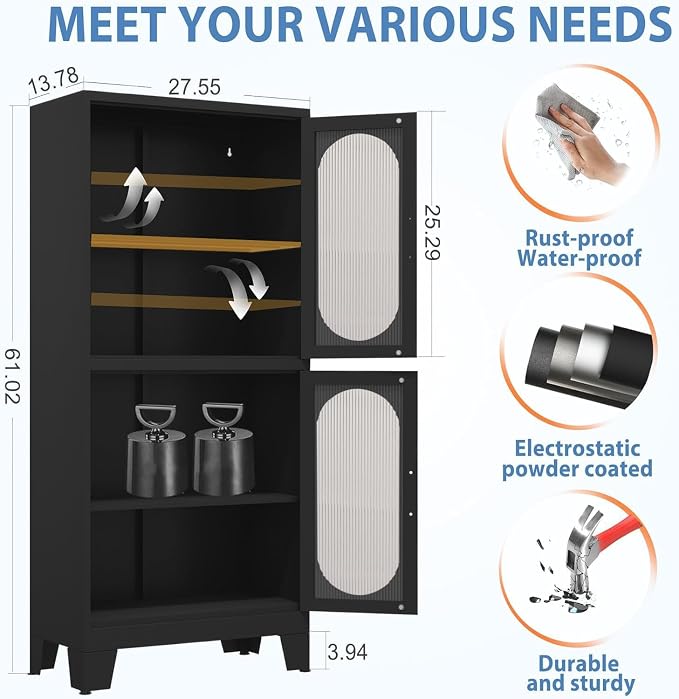 GAIOUS Black Kitchen Pantry Cabinet, Pantry Storage Cabinet with Acrylic Glass Doors and Adjustable Shelves, Tall Versatile Storage for Kitchen, Dining Room, Home Office and Bedroom
