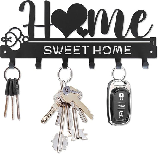 “Home Sweet Home”Key Holder wall Mount(Normal Size:11.02x4.84inches) | Simple Metal Decorative Key Hooks Rack for Entryway Front Door Hallway Garage Office