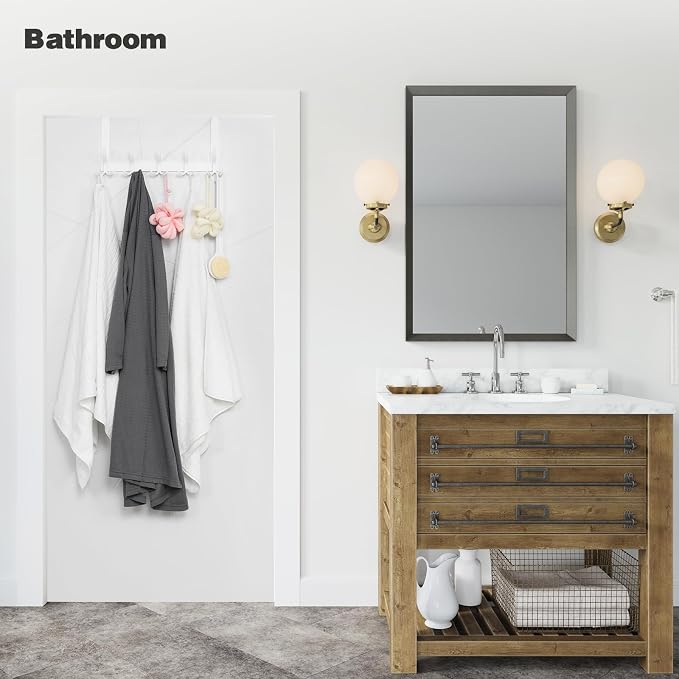 Optish Over The Door Hooks for Hanging, Over The Door Hanger with 5 Triple Coat Hooks, Over The Door Towel Rack for Bathroom, Door Hanger Hooks for Coat, Bags and Hat (White, 2 Pack)