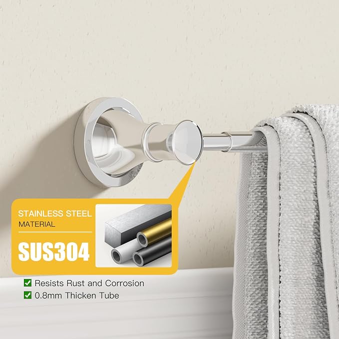 BESy Towel Racks for Bathroom Wall Mounted Bath Towel Bar Polished Chrome | Adjustable 16-26 In, Wall Mounted Towel Holder, Stainless Steel, Rustproof, Towel Bar Rod Hanger Hardware Accessories Hotel