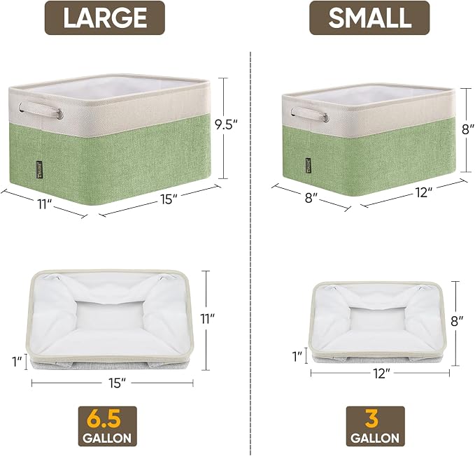 BALEINE 2 Pack Fabric Closet Storage Bins for Shelves, Linen Closet Organizers and Storage, Decorative Baskets for Organizing, Shelf, Clothes, Home, Office (Green, 15''x11''x9.5'')