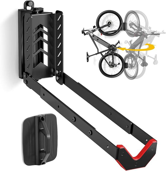 monTEK No-Lift Swivel Bike Wall Mount, Bike Hangers for Garage, 1 Pack | Space-saving bike storage rack pivots 120°; 4 settings fit 16-29 in wheels and tires up to 3.54 in wide; holds 77 lb each