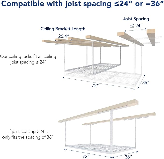 FLEXIMOUNTS 3x6 Overhead Garage Storage Adjustable Ceiling Rack 72" Length x 36" Width x 40" Height, 450lbs Weight Capacity, White, Classic Series