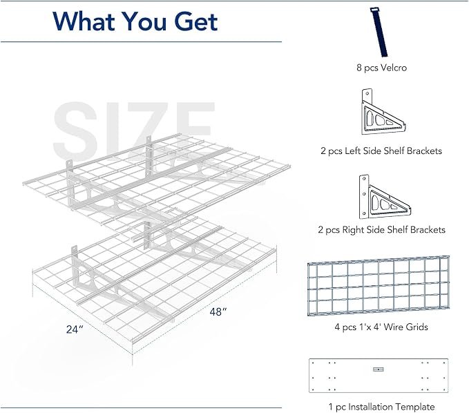 FLEXIMOUNTS 2 Pack 2x4ft Garage Shelving Wall Mounted Storage Rack, White | 24-inch-by-48-inch Wall Shelf for Garage Workshop, Rustproof Seamless Grid Design, Classic Series
