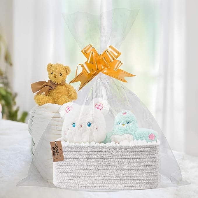 COMFY-HOMI 13" x 8.5" x 5.1" Storage Baskets for Organizing | Cotton Rope Woven Basket | Toy Storage Bin Box | Basket for Shelves, Closet Organizer Bin, Decorative Closet Shelf, 1 Pack