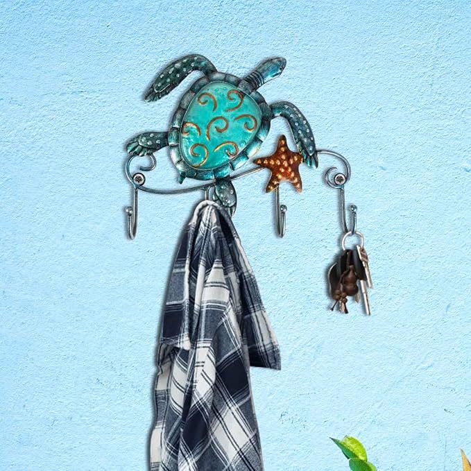 Tooarts Wall Mounted Key Holder Turtle Wall Hooks Iron Key Hook Rustic Wall Decorative Hook Living Room Bathroom Ornament