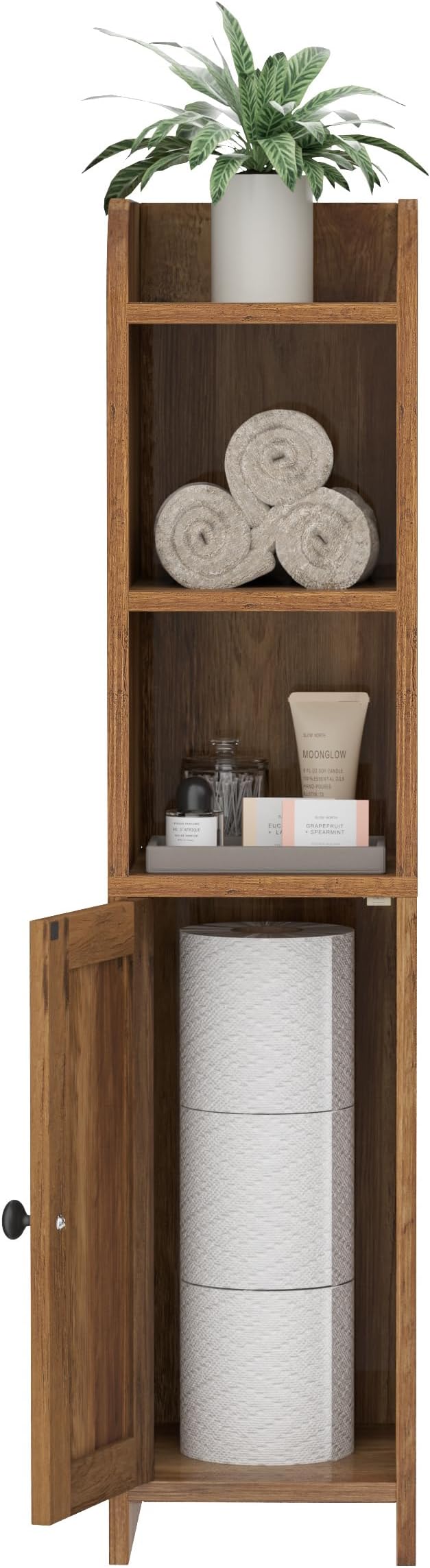 Homhedy Small Bathroom Storage Cabinet, Narrow Toilet Paper Cabinet | Corner Floor Cabinet with Door and Shelves, Slim Bathroom Cabinet for Small Spaces, 7.9" D x 7.1" W x 31" H, Rustic Walnut