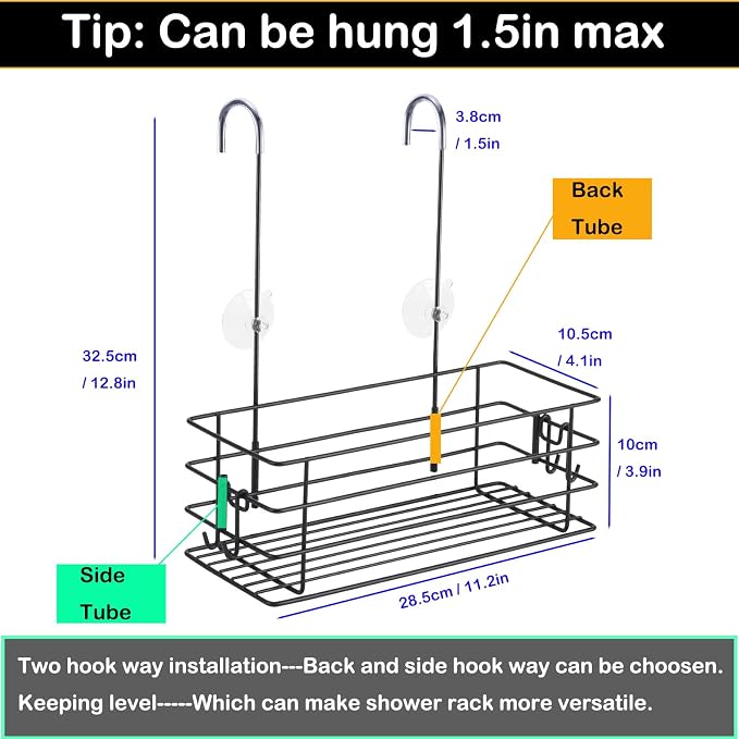 1-Tier Shower Caddy Hanging Shower Organizer Rack with Hooks Over The Door