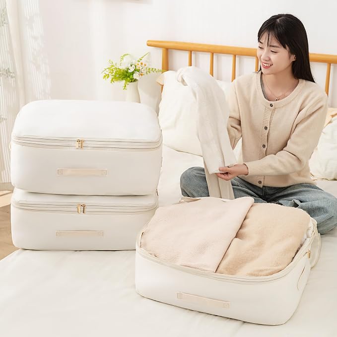 Ultra Space Saving Self Compression Organizer, Comforter Storage Bag for Clothes, Blankets, Pillows, Duvet, Comforters, Bedding Sets and Much More (Gray,L - 54 * 42 * 30cm)