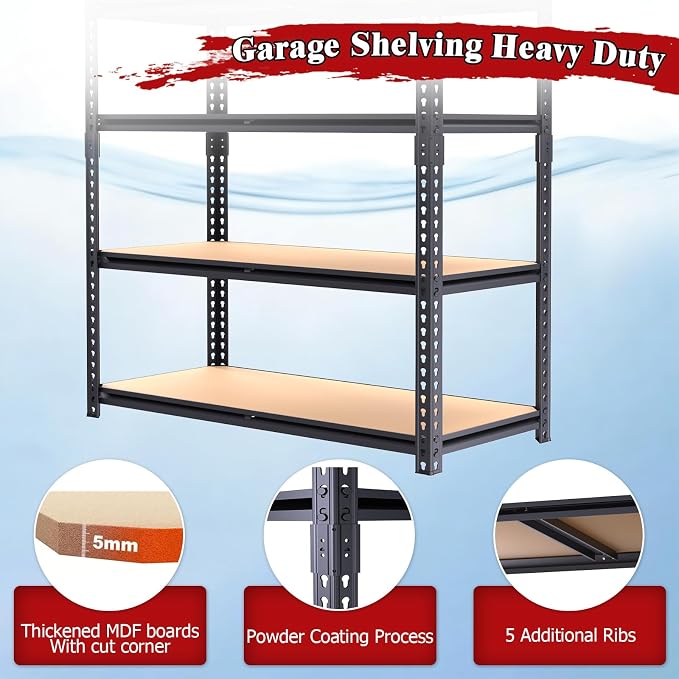 Heavy Duty Garage Shelving,5-Tier Metal Storage Shelves,2400LBS Shelving Unit,Adjustable Shelving Rack, Standing Shelf Units for Garage Storage Warehouse,28''×12''×60''