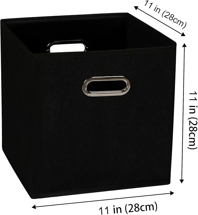 Yunkeeeper storage bins Cubes, Fabric Cube Organizer with Handle, Foldable Cube Bins for Cloth or Accessary Storage, 11x11x11, Set of 3, (Black)