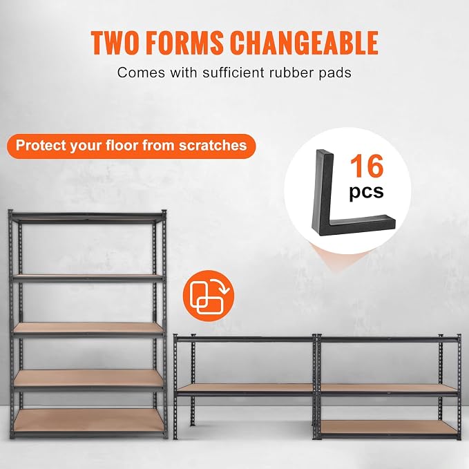 VEVOR Storage Shelves 5-Tier Adjustable 2000 lbs 48"x18"x72" Shelving Unit | Heavy Duty Garage Storage Metal Utility Rack Shelf for Kitchen, Pantry, Basement, Bathroom, Laundry, Living Room, Warehouse