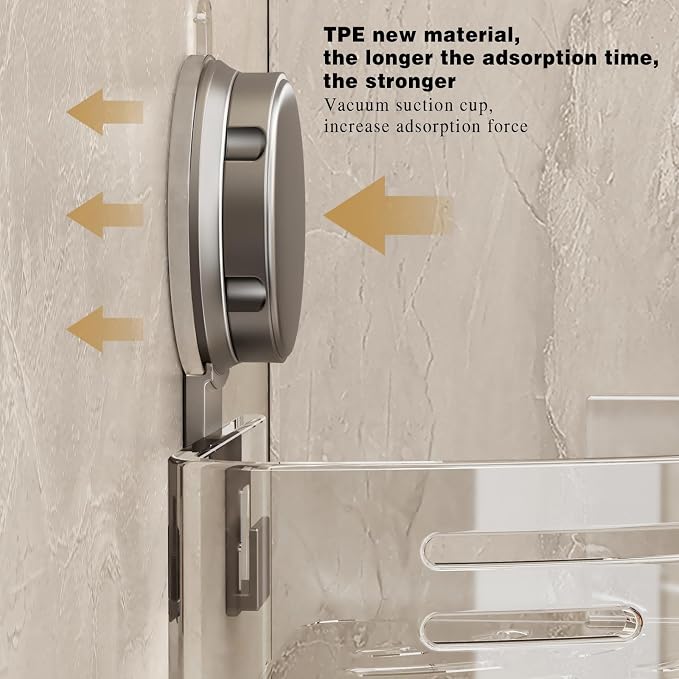 VOLPONE Shower Caddy Corner Suction Cup Shower Shelf Corner No Drilling Bathroom Shower Organizer Storage Rack Adhesive (1-Pack, gray)