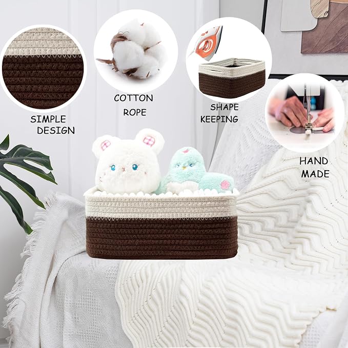 COMFY HOMI 11.5"x7.5"x4.7" Storage Baskets for Organizing | Cotton Rope Woven Basket | Toy Storage Bin Box | Basket for Shelves, Closet Organizer Bin, Decorative Closet Shelf, 3 Pack,