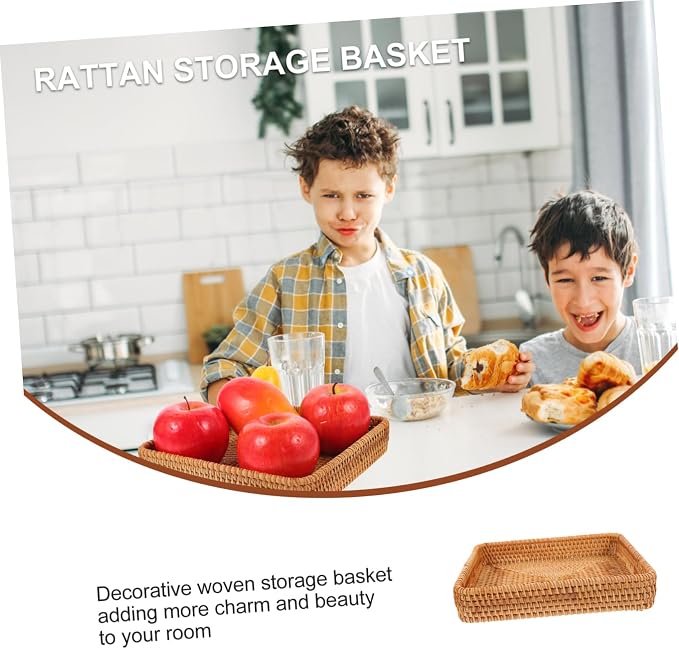 Amosfun Decorative Rattan Woven Storage Basket Versatile Sundries Holder for Home Office Premium Design for Snacks Items Toiletries