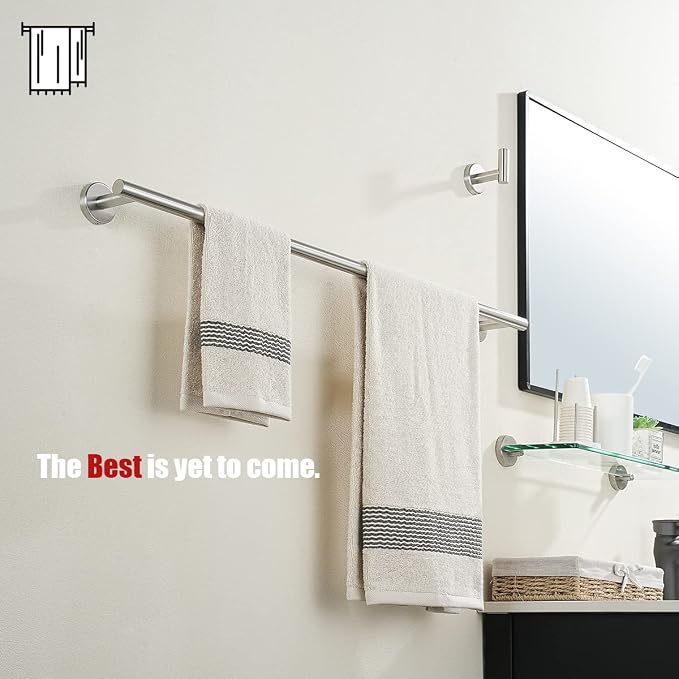 JQK Bath Towel Bar, 33 Inch 304 Stainless Steel Thicken 0.8mm Single Towel Rack for Bathroom, Towel Holder Brushed Steel Wall Mount, Useable Length 30 Inch 2 Pack, TB110L30-BN-P2