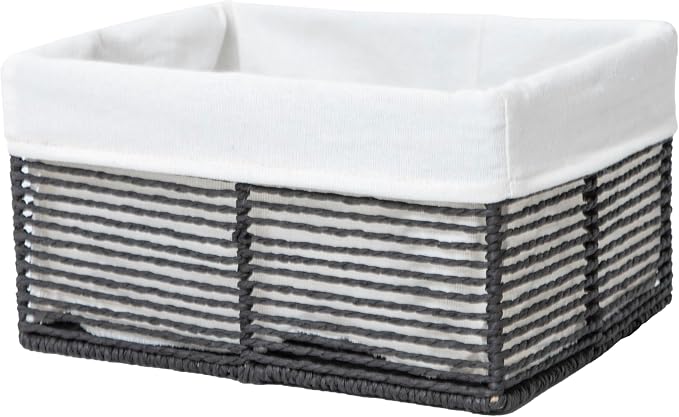 GYASVWU Hand-Woven Paper Rope Storage Baskets,Rectangular Wicker Baskets for Organizing,Decorative Woven Basket for Storage,Shelf Basket for Living Room,Storage Baskets for Pantry (Black - Small)