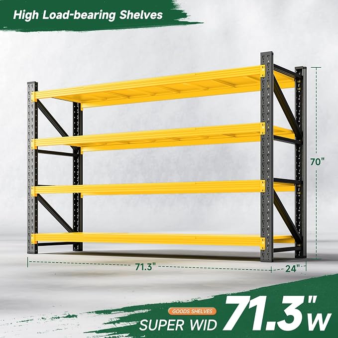 Letaya 71.3" W Metal Storage Shelves,5000LBS Heavy Duty Garage Shelving Units, 4 Tier Adjustable Utility Rack Shelf,Large Industrial Shelves,for Shop,Warehouse,Basement (71.3" W x 24" D x 70" H)
