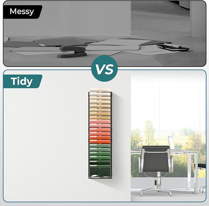 SUPEASY 21 Tier Wall File Organizer, Hanging Wall Mounted Mail Organizer with Label Slots, Metal Mesh File Holder Magazine Rack for Office, Home, School or Classroom, Black