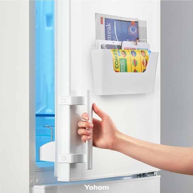 YOHOM Adhesive File Holder Plastic Document Folder Door No Drilling Mount Mail Magazine Organizer A4 Filing Envelopes Folder, Office Wall Mount Single Pocket (WHITE, 3 PCS)
