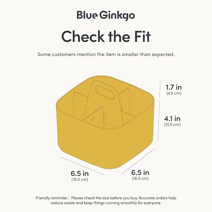 BLUE GINKGO Stackable Organizer Caddy, Square, Yellow, Made in Korea | Portable. Adjustable. Home, Office & School Storage.
