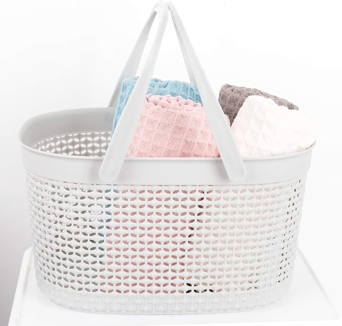 rejomiik Portable Plastic Shower Caddy Basket with Handles, Gray | Organizer Storage Tote Toiletry Bin for Bathroom, College Dorm Essentials, Kitchen, Camp, Gym