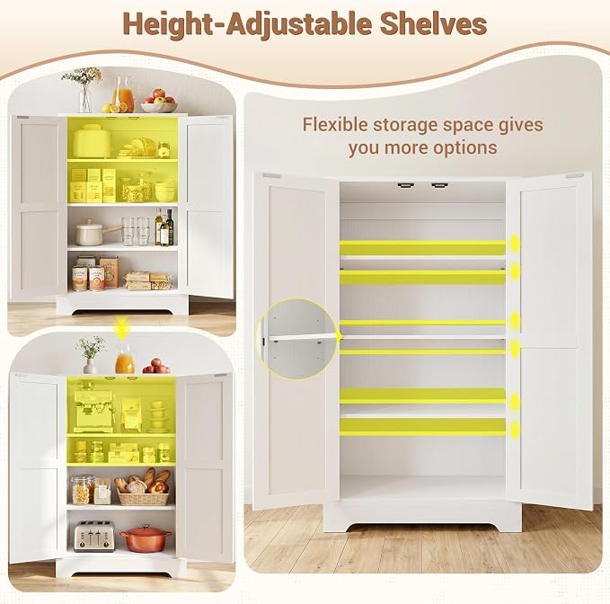 Unikito 43.3" Farmhouse Storage Cabinet with Doors and Adjustable Shelves | Wood Pantry Cabinet, Small Sideboard Cabinet, Short File Cabinet for Dining Room, Living Room, Bathroom, Home Office
