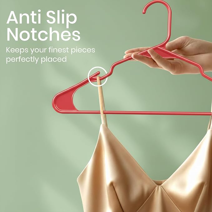 Utopia Home Plastic Hangers 50 Pack – Space Saving Clothes Hanger Red | Durable & strong | Closet organizer & storage | Ideal for apartments, dorms & stocking stuffers
