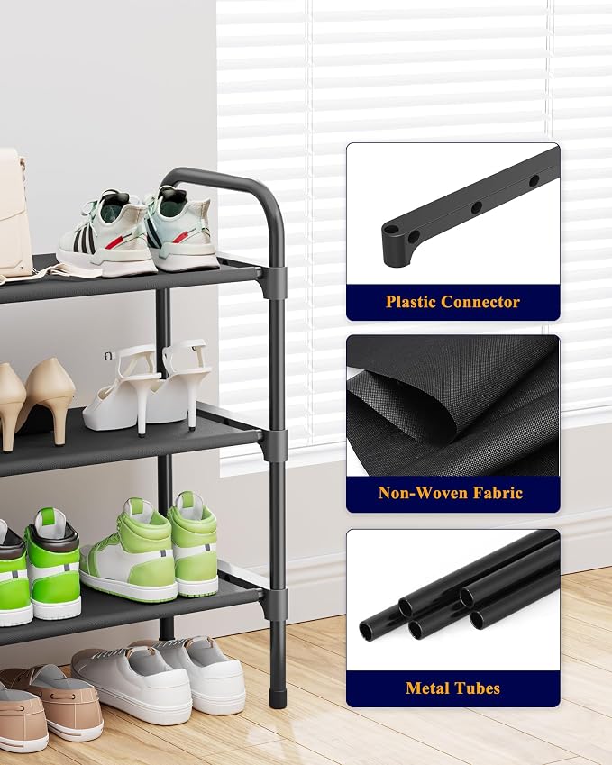 Kitsure Extra-Long Shoe Rack for Closet, 39.0" Wide - 3 Tier, Black | Shoe Organizer for Front Door Entrance, Stackable Shoe Shelf, Closet Organizers and Storage