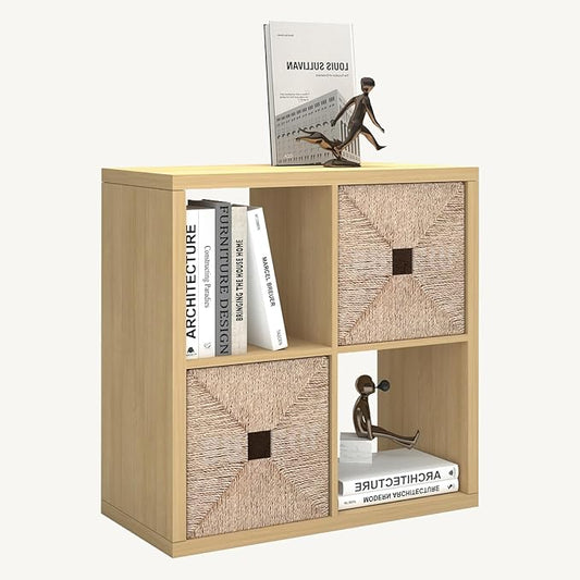 CTESNE【2026 Wooden Thick Frame 4 Cube Storage Organizer Shelf with Anti-Tipping Kits + Reversible Open Back Bookcase, Horizontal and Vertical Dual-use（Oak Color,11inch）