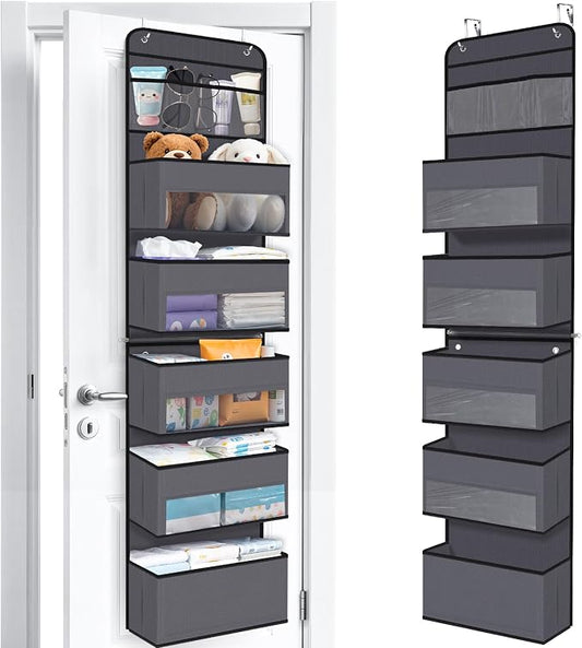 Over The Door Organizer Storage behind Door Hanging Organizer for Nursery | 6 Tier, Detachable, Clear Window, Sturdy Construction, Space-Saving Storage for Closet, Bedroom, Bathroom & Nursery