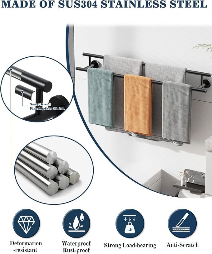 Alise Double Towel Bar Black,32 Inch Towel Racks for Bathroom Wall Mounted | Bathroom Towel Rack SUS304 Stainless Steel Bathroom Towel Holder Quick Drying Hand Towel Holder Towel Bar for Walls