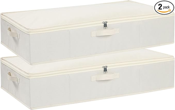 Underbed Storage Organizers,Beige,2 Pack,31.5x15.7x5.9 Inch | Under Bed Storage Container with Lids,Fabric Boxes,Drawer Organizer Bags,Foldable Baskets for Bedroom