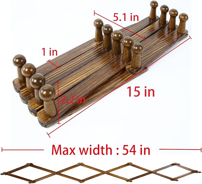 AMAPON Accordion Wall Hanger Expandable Coat Hat Rack 13Peg (Walnut) 2 Pack | Hang Hats Jackets Coffee Mug Purses Necklaces Towels Cap Leash Scarves Data Line Kitchenware