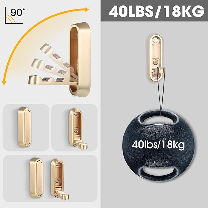 Foldable Wall Hook, Gold, 4 Pack, Screw Mounted, Heavy Duty Coat Hooks | 90° Foldable Design, Wall Mounted, Zinc Alloy, Flip-Down Design, Includes Screws And Anchors, For Bedroom, Entryway, Closet