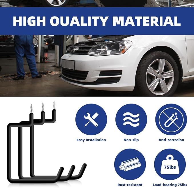 10 Pcs Ladder Hook Screw in Storage Hanger for Garage Wall | Wall Mount Garage Storage Hooks, Heavy Duty Shelf Organizer, For Bike, Foldable Chair, Ladder