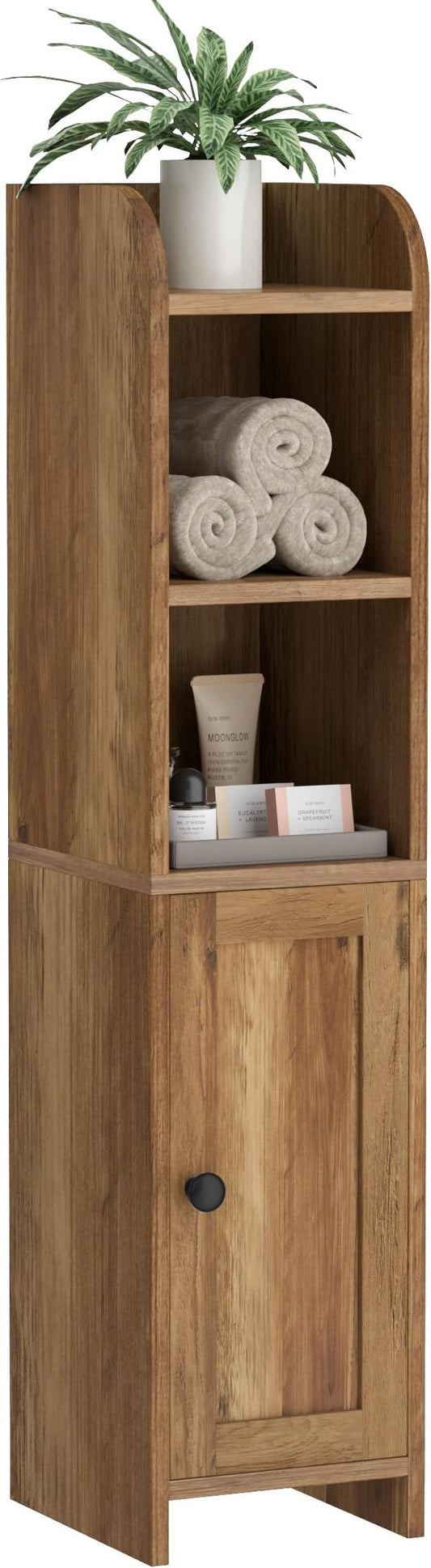 Homhedy Small Bathroom Storage Cabinet, Narrow Toilet Paper Cabinet | Corner Floor Cabinet with Door and Shelves, Slim Bathroom Cabinet for Small Spaces, 7.9" D x 7.1" W x 31" H, Rustic Walnut