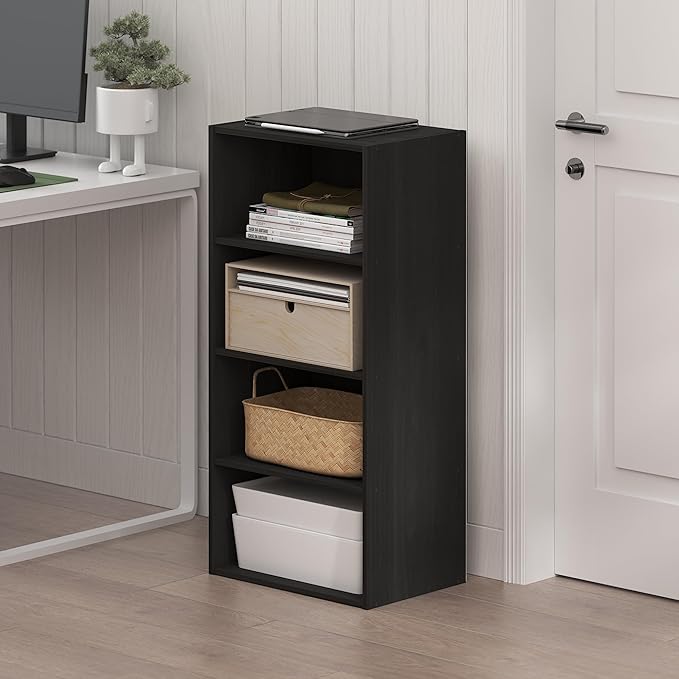 Furinno Basic Book Shelf, 4-Tier Bookcase with Open Shelf, Bookshelf, Cube Storage Organizer, 11 x 17 x 35, for Living Room, Bedroom, Home Office, Espresso