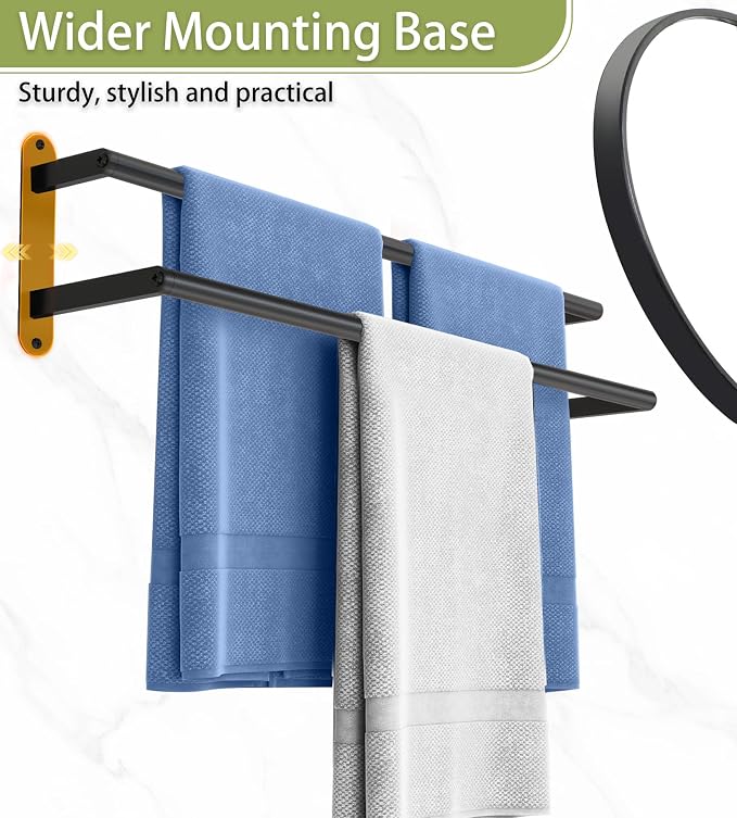 Towel Racks for Bathroom, Double Towel Bar 24Inch, Stainless Steel Bathroom Towel Holder, Double Towel Rod Wall Mounted Towel Hanger, Bathroom Towel Rack(Matte Black)