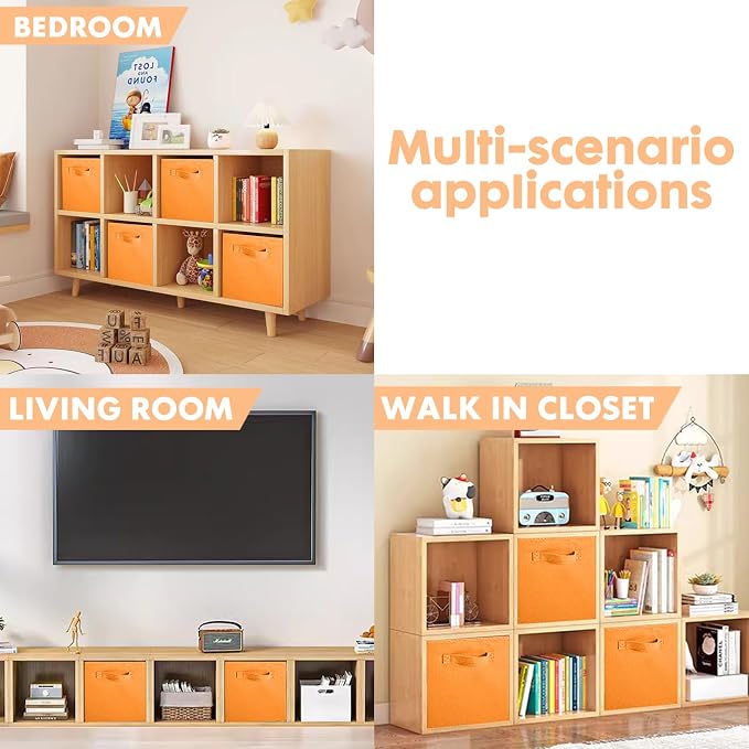 ShellKingdom Storage Bins, Foldable Fabric Storage Cubes And Cloth Storage | Storage Organizer For Closet And Toys, 10.5x10.5x11 INCH, 6 Pack (Orange)