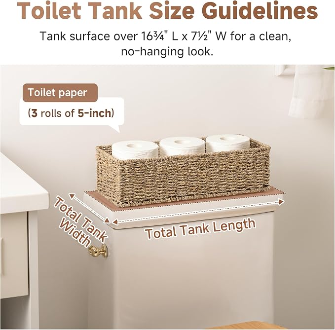 StorageWorks Toilet Paper Basket, Bathroom Basket Organizer for Storage | Long Narrow Wicker Seagrass Storage Baskets for Tank Topper, Decorative Toilet Tank Basket for Bathroom, Pantry, 2-Pack