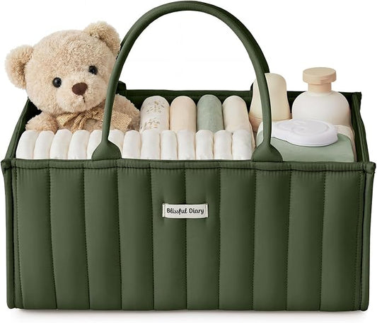 Blissful Diary Baby Diaper Caddy Organizer, Stylish Storage Basket for Newborn Essentials and Diaper Station, Gift for Baby Shower and Registry Must-Have, Deep Green