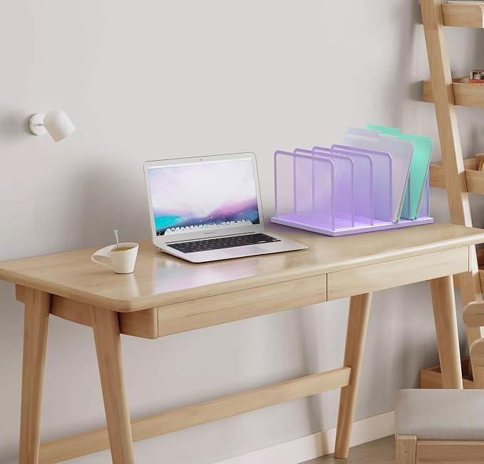 Kuntine.B 5-Section Upright Desk File Organizer Purple 1 Pack | Vertical, Mesh, Metal, Assembly, Stability, Sturdiness, Organization, Standing